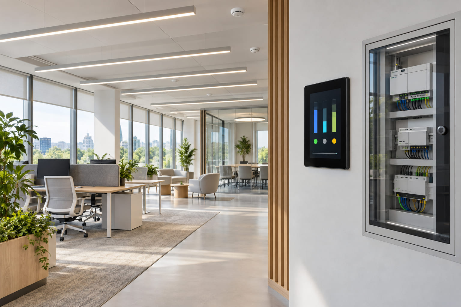 Energy-efficient smart lighting in a modern building